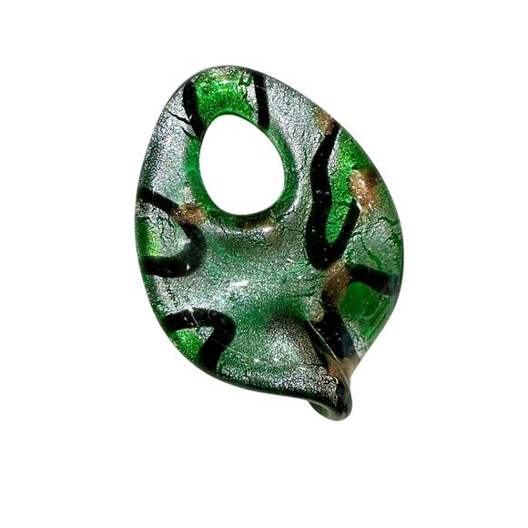 Vintage 90s Handblown Hippie Green and Black Glass Pendant - Picture 3 of 6